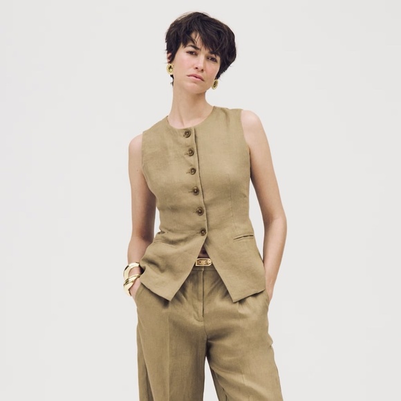 NWT!! J. CREW Cutaway Vest Top Linen Buttons Dusty Fatigue Brown Size 14 - Picture 1 of 14